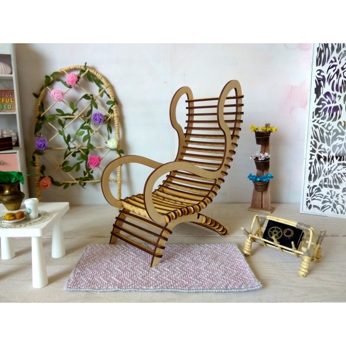 Miniature dollhouse modern chair, wooden furniture
