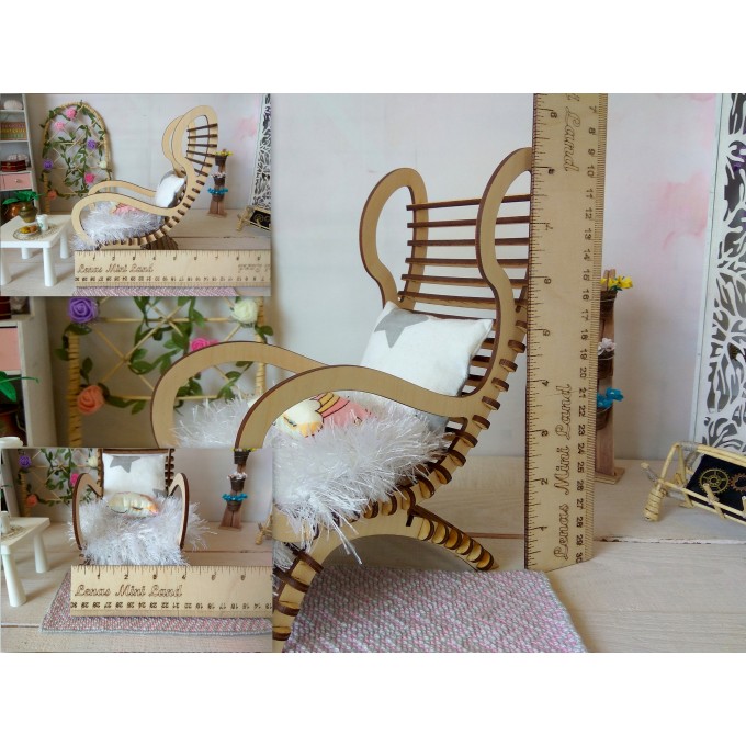 Miniature dollhouse modern chair, wooden furniture