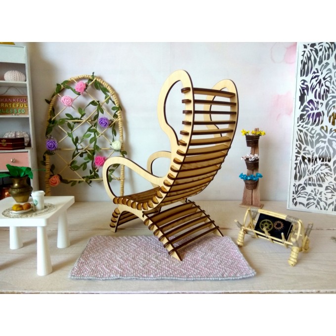 Miniature dollhouse modern chair, wooden furniture