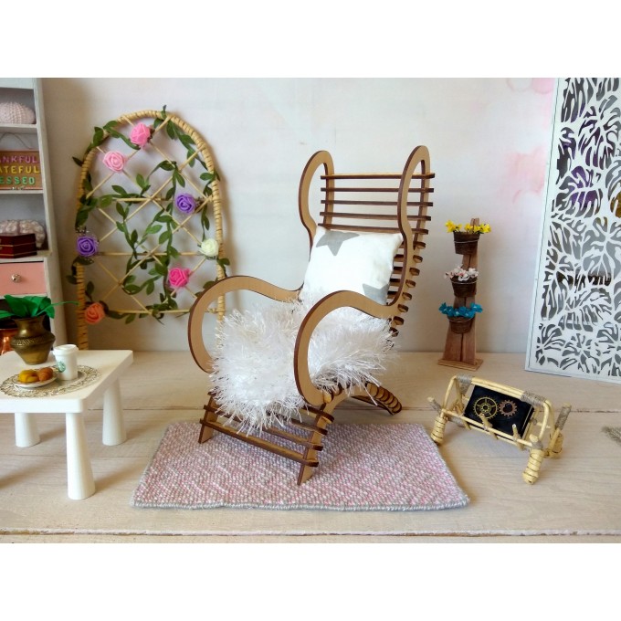 Miniature dollhouse modern chair, wooden furniture