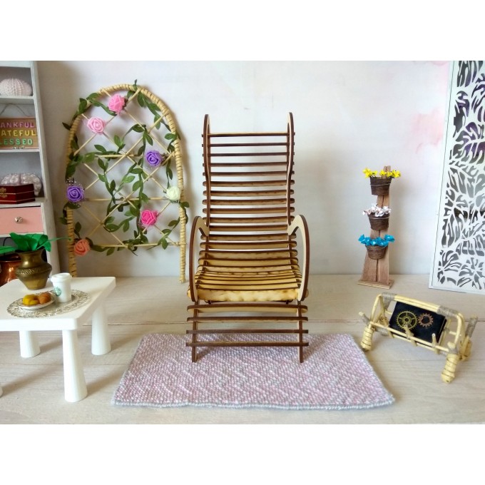 Miniature dollhouse modern chair, wooden furniture