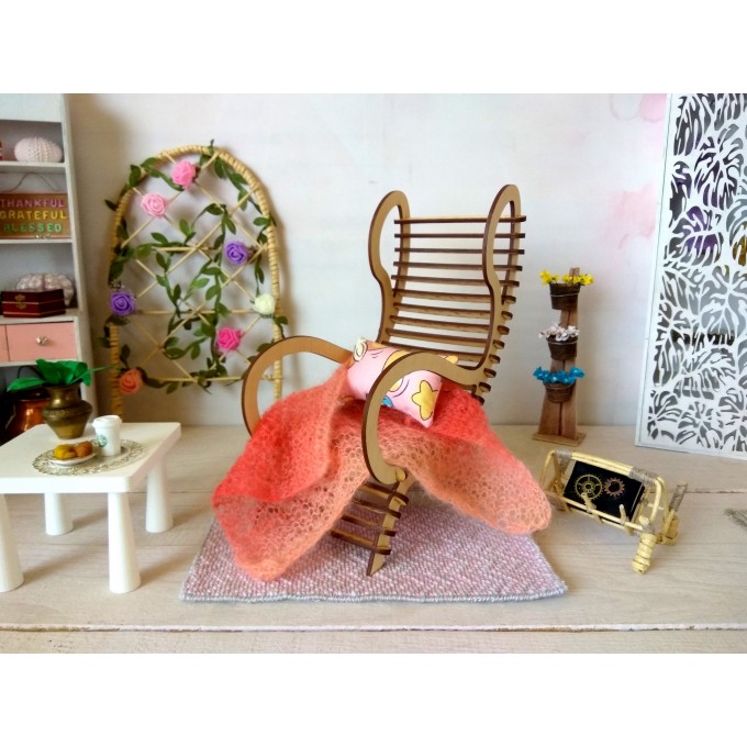 Miniature dollhouse modern chair, wooden furniture