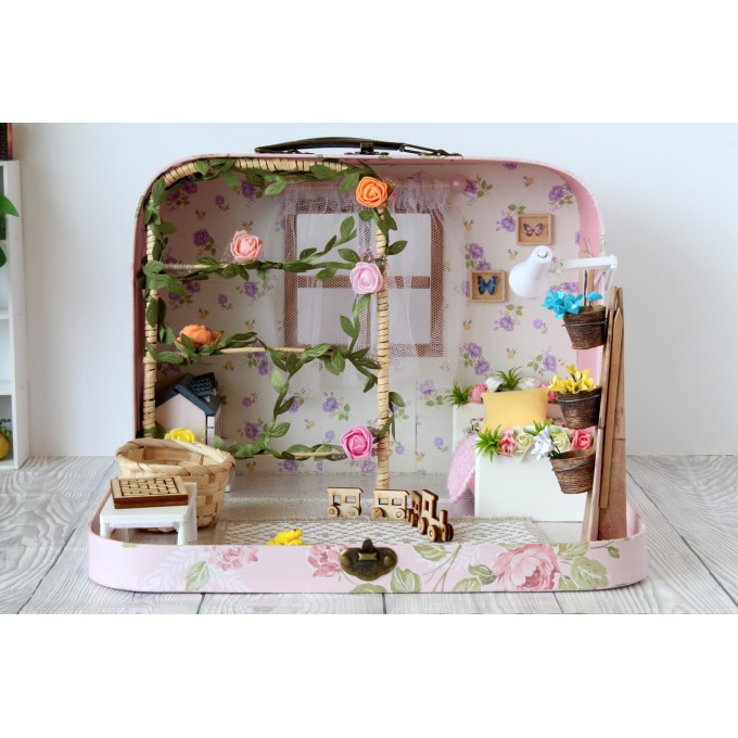 Travel dollhouse in a suitcase 1:12 scale nursery 